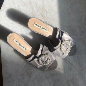 Karl Lagerfeld bow and pearl block heels